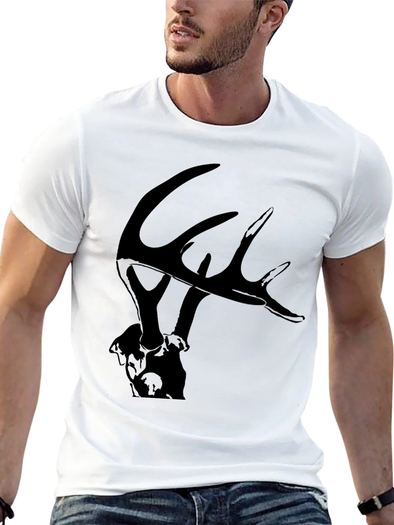 Camiseta Negra con Diseño de Ciervo para Hombre