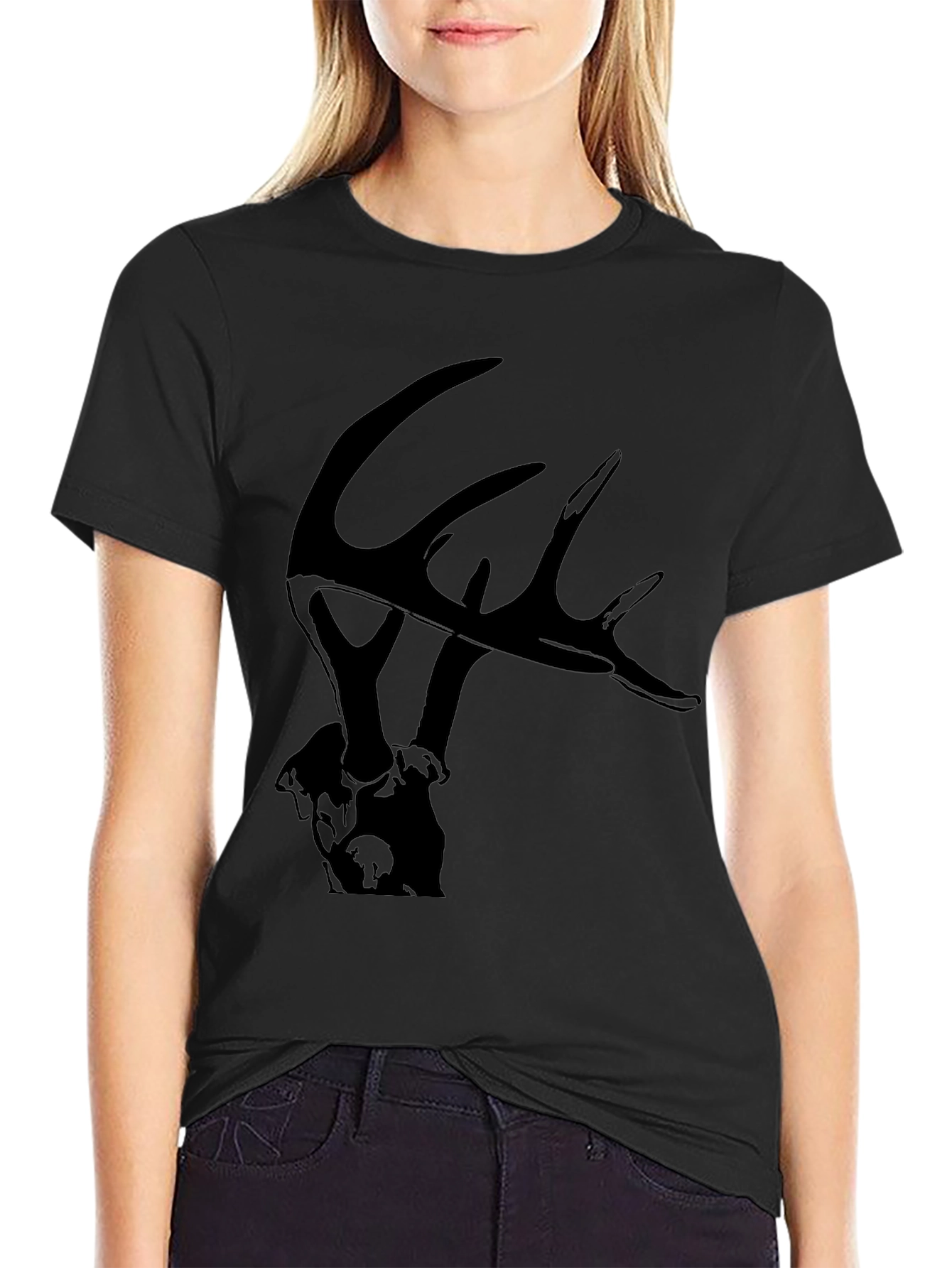 Camiseta Negra con Diseño de Ciervo para Hombre