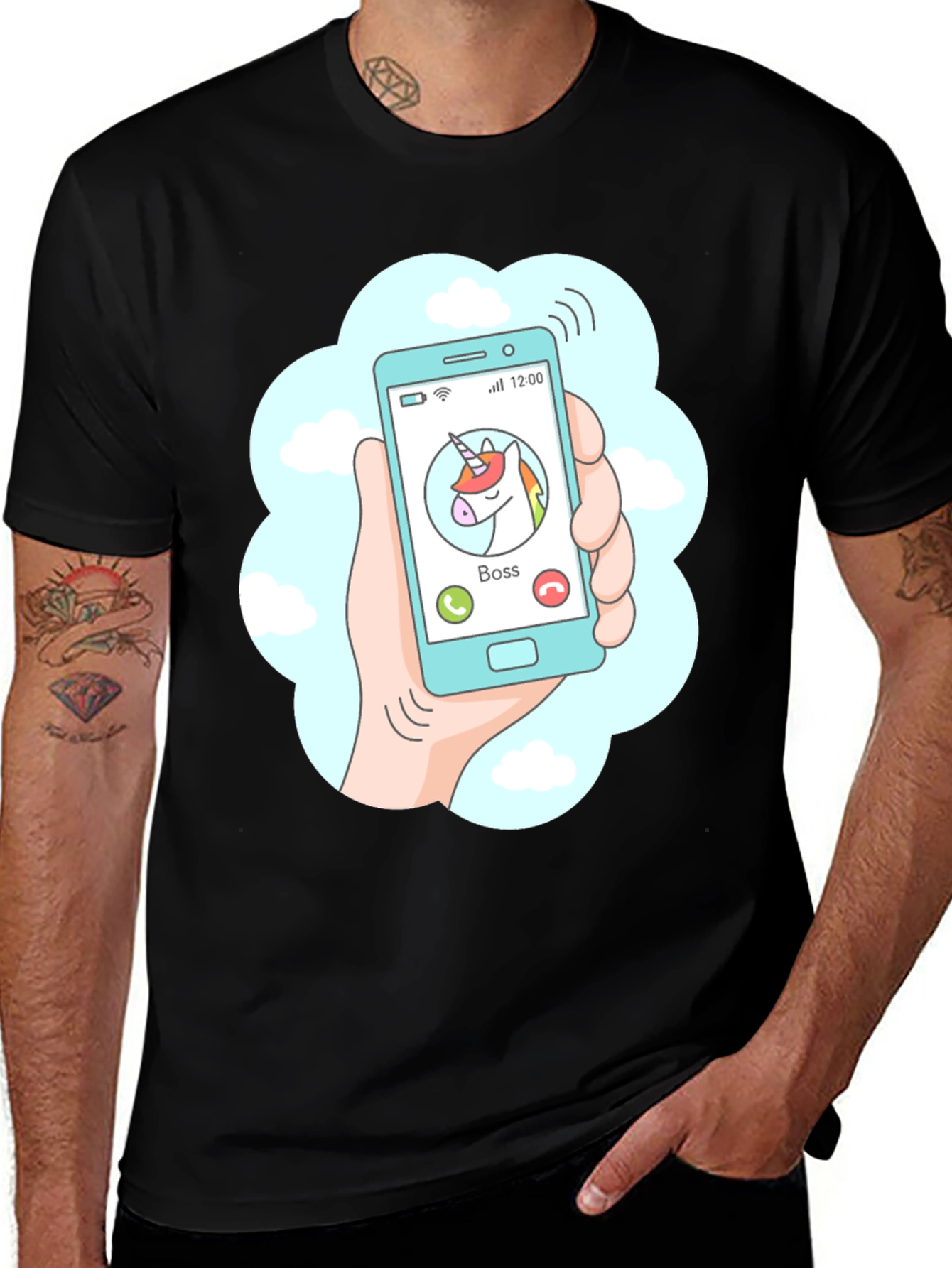 Camiseta Negra Llamada Unicornio Jefe