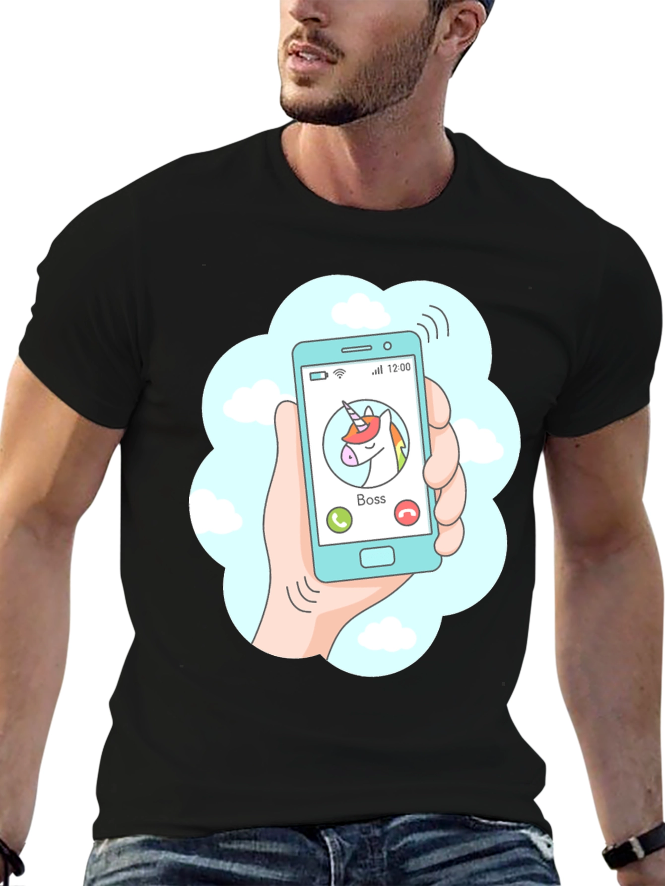 Camiseta Negra Llamada Unicornio Jefe