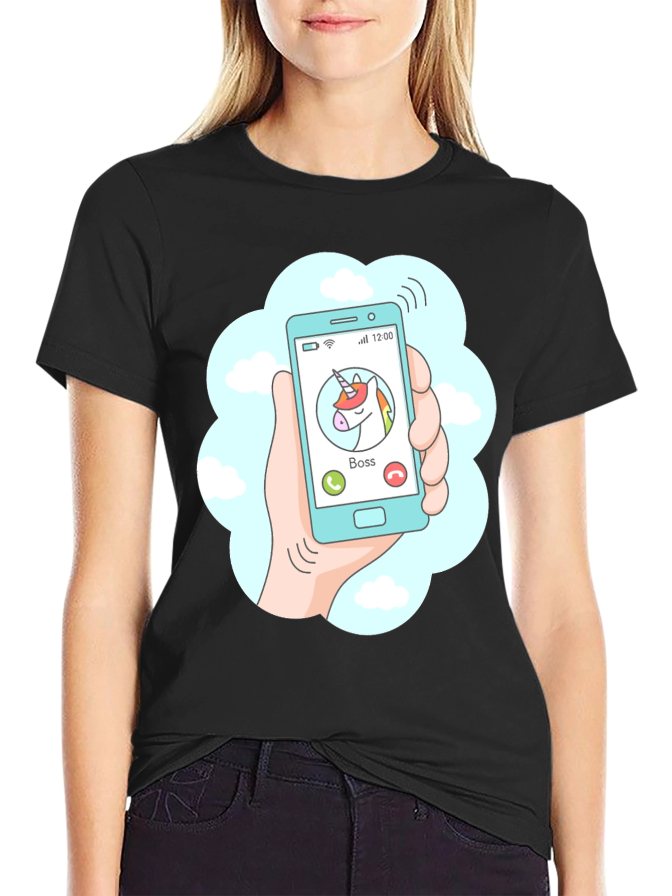 Camiseta Negra Llamada Unicornio Jefe