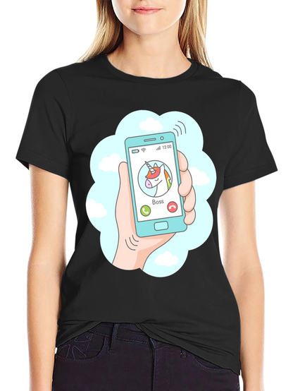 Camiseta Negra Llamada Unicornio Jefe