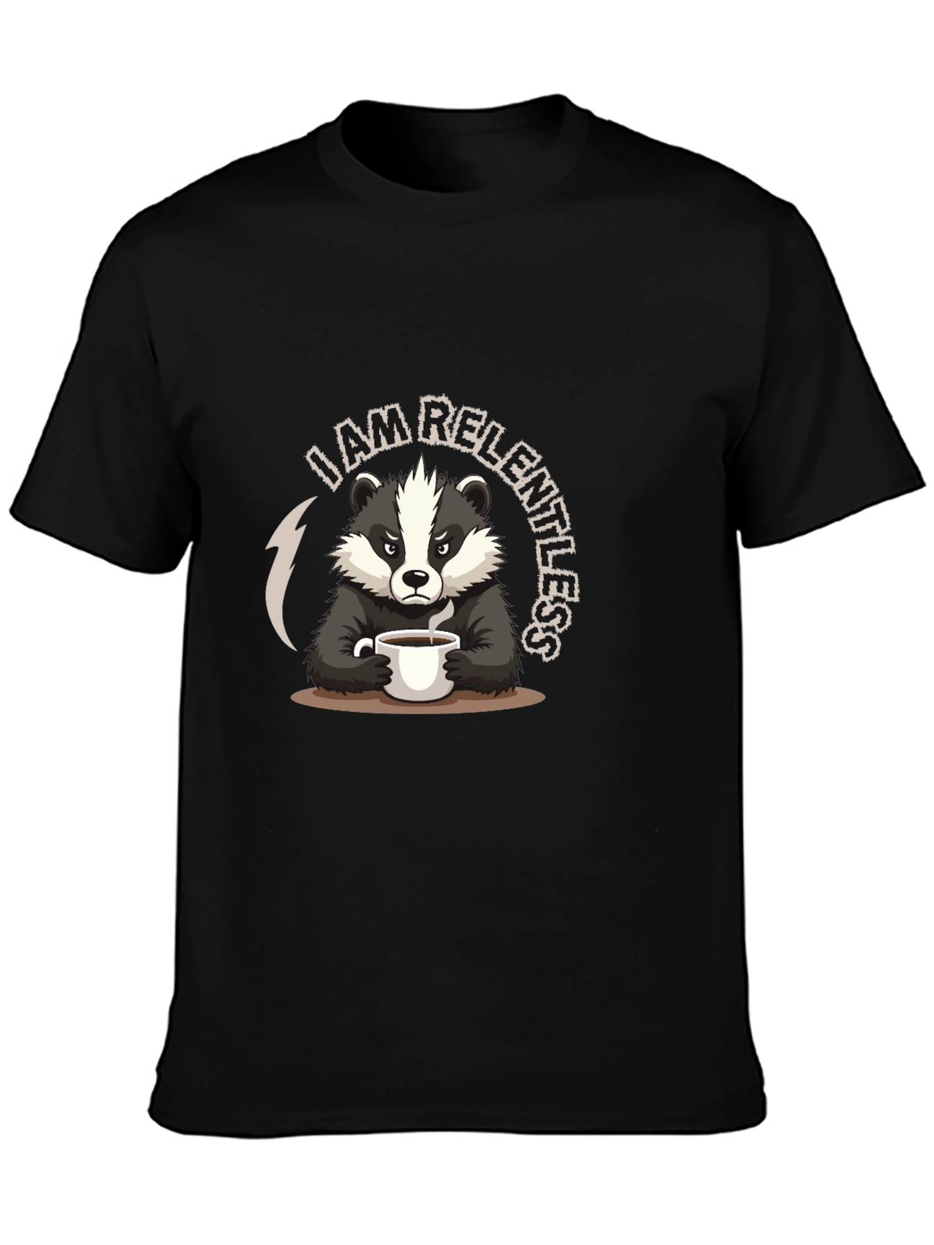Camiseta Negra: Tejón Implacable con Café