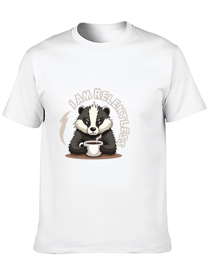 Camiseta Negra: Tejón Implacable con Café