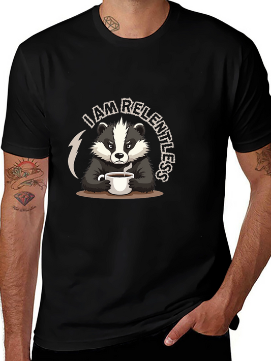 Camiseta Negra: Tejón Implacable con Café