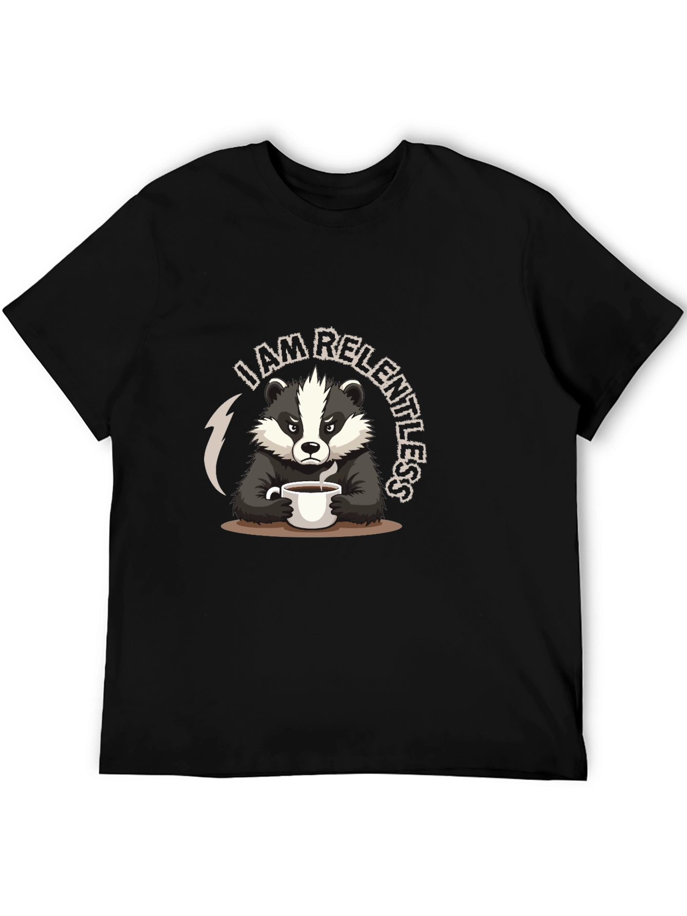 Camiseta Negra: Tejón Implacable con Café