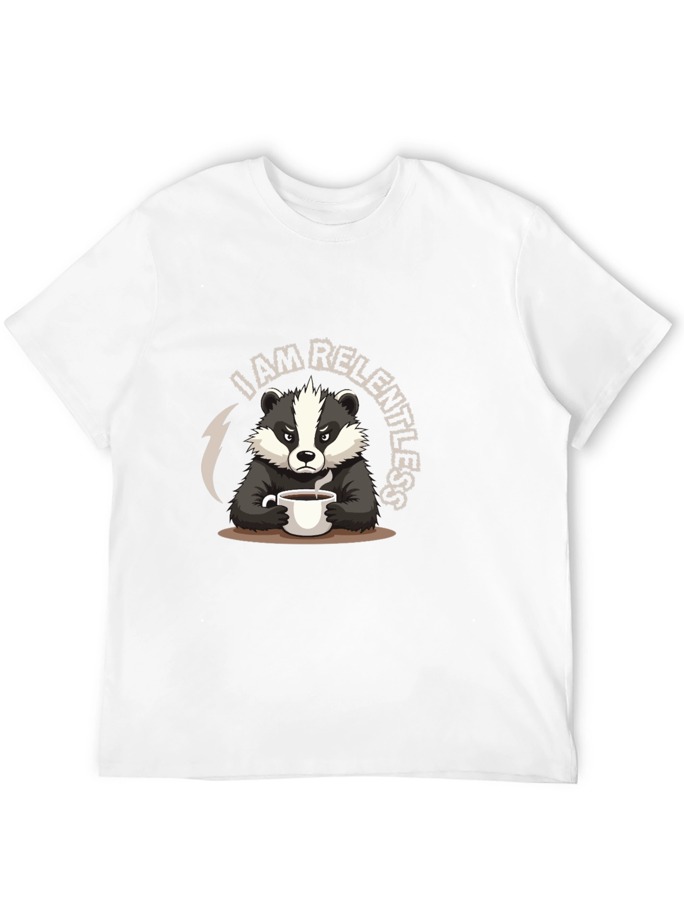 Camiseta Negra: Tejón Implacable con Café