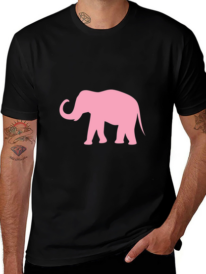 Camiseta Negra con Estampado de Elefante Rosa