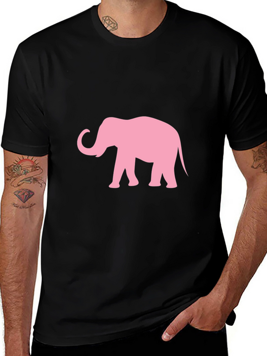 Camiseta Negra con Estampado de Elefante Rosa