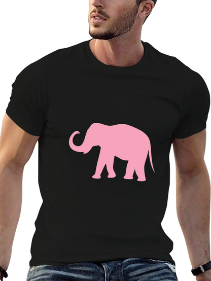 Camiseta Negra con Estampado de Elefante Rosa