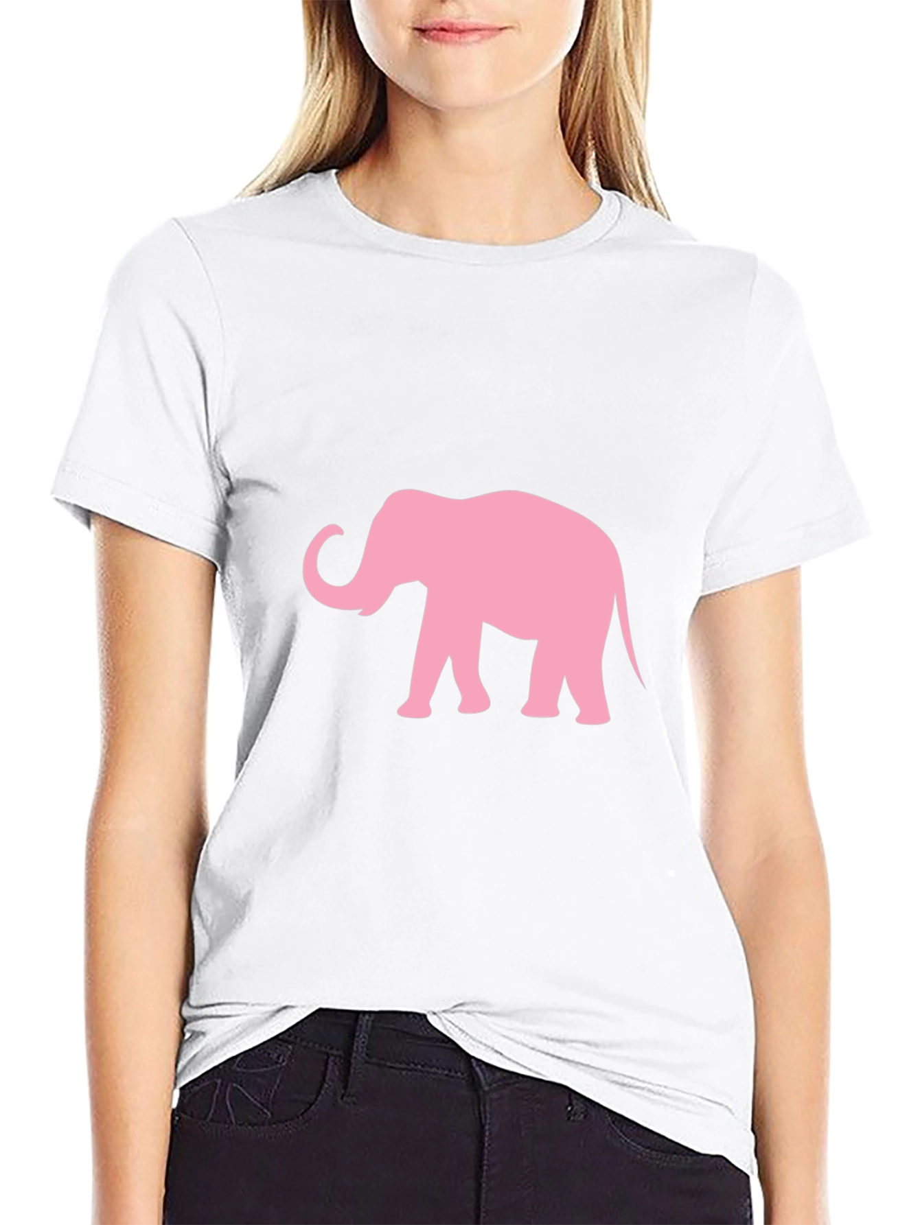 Camiseta Negra con Estampado de Elefante Rosa