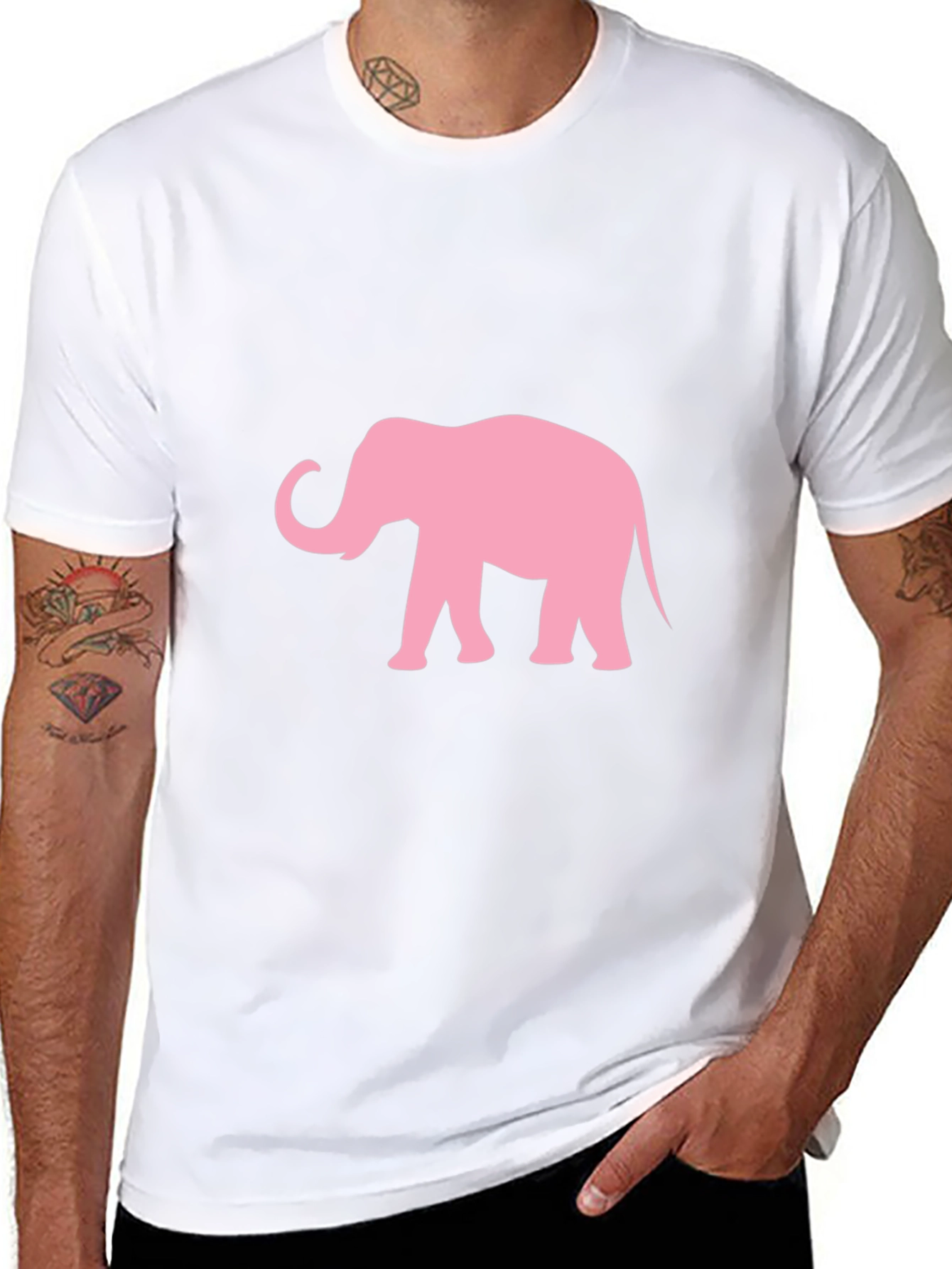 Camiseta Negra con Estampado de Elefante Rosa