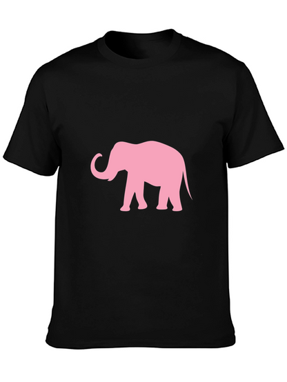 Camiseta Negra con Estampado de Elefante Rosa
