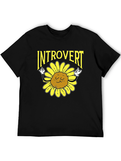 Camiseta Negra Introvertido Girasol Divertido