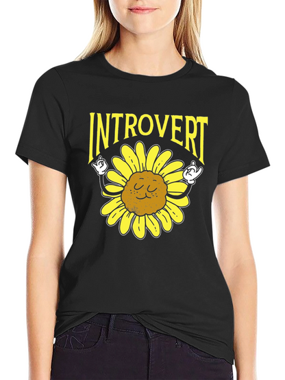 Camiseta Negra Introvertido Girasol Divertido