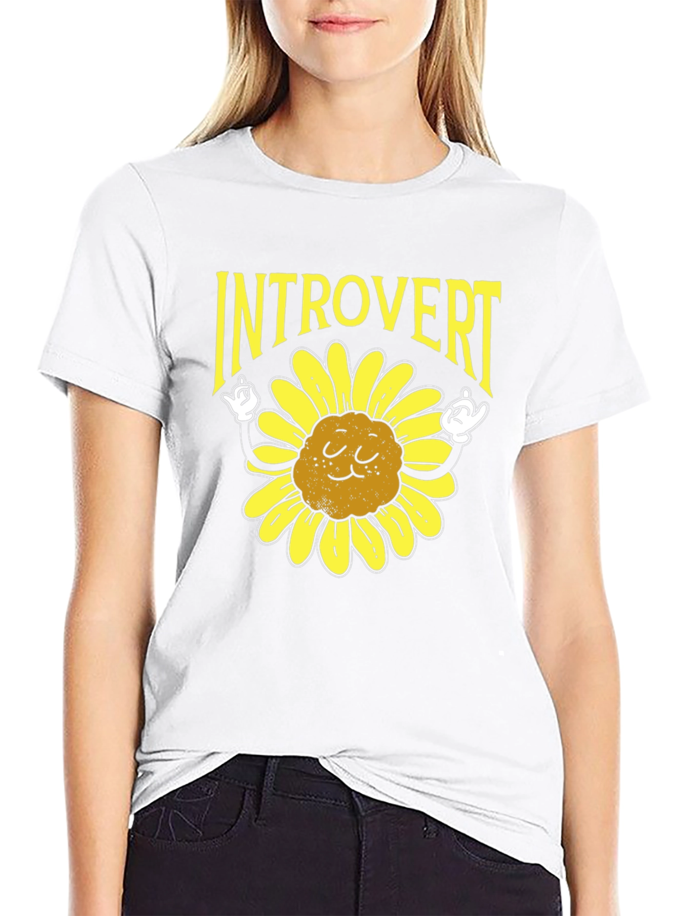 Camiseta Negra Introvertido Girasol Divertido