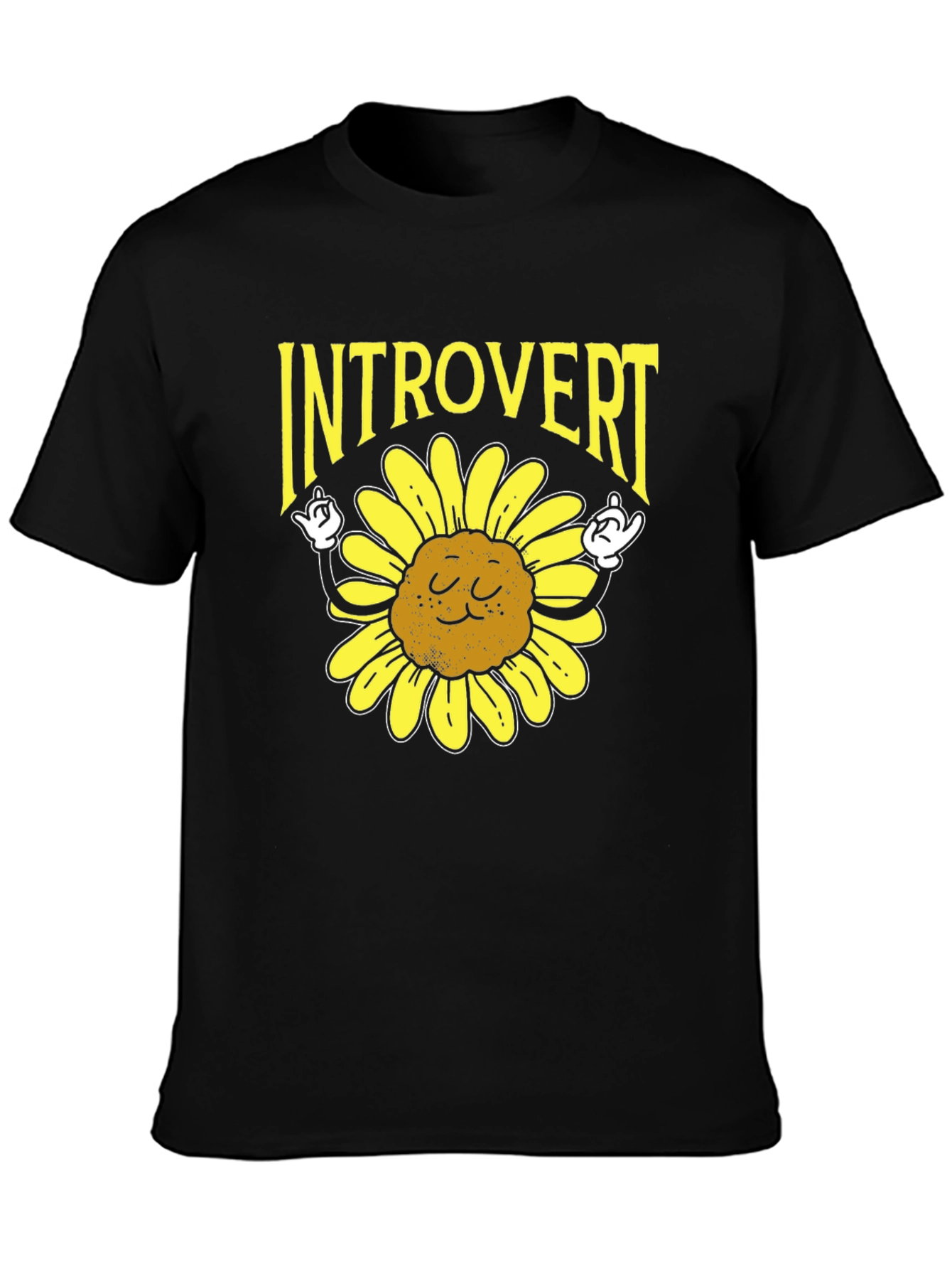 Camiseta Negra Introvertido Girasol Divertido