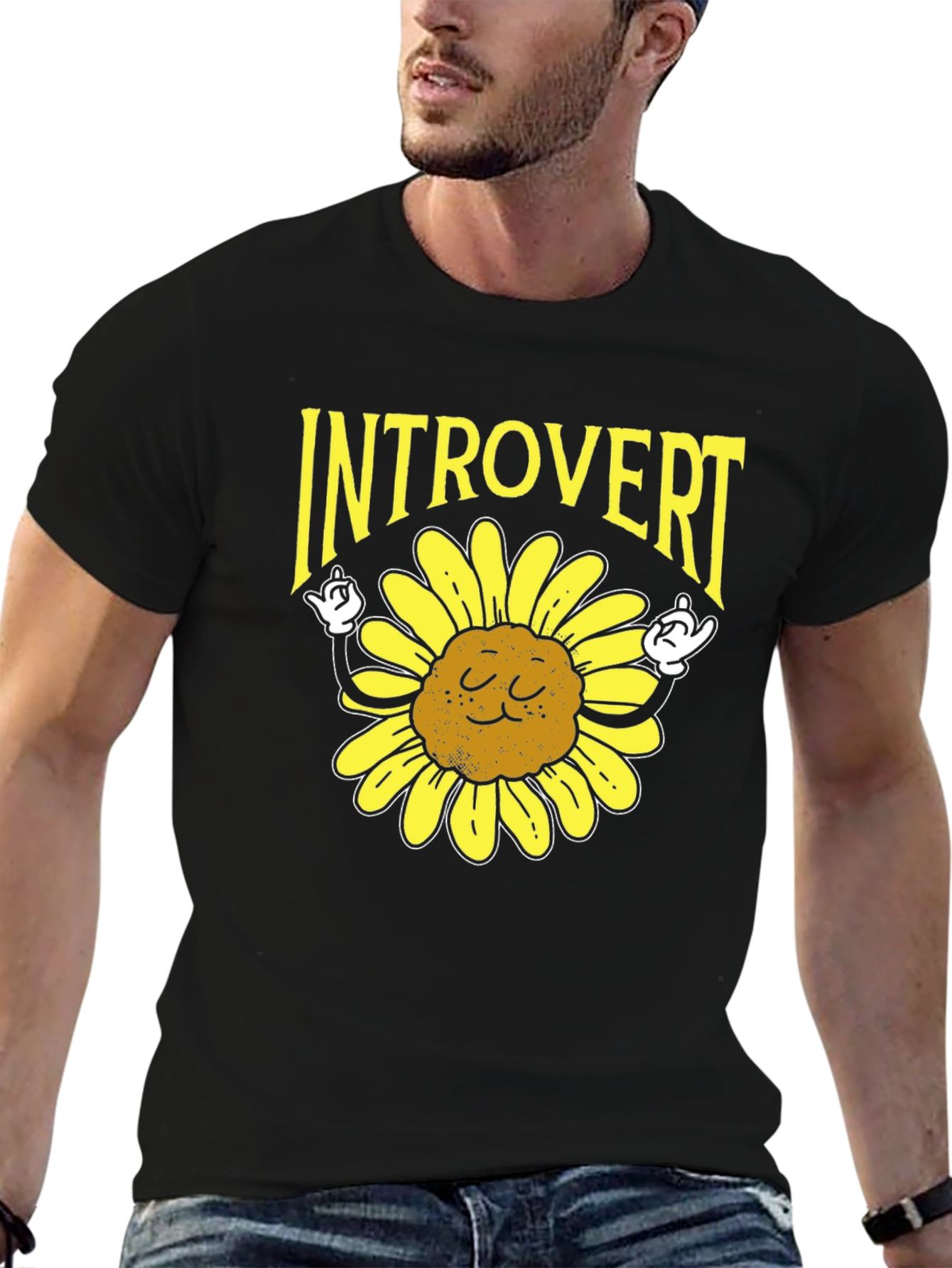 Camiseta Negra Introvertido Girasol Divertido