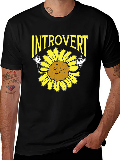 Camiseta Negra Introvertido Girasol Divertido