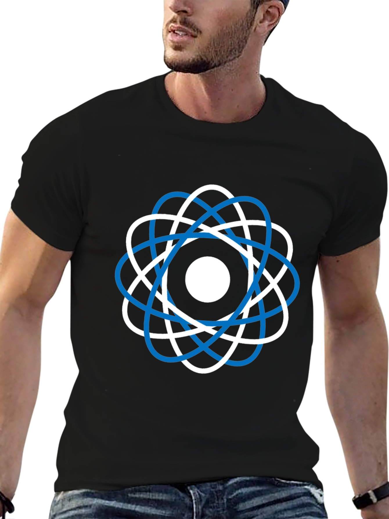 Camiseta Negra Diseño Atómico Moderno