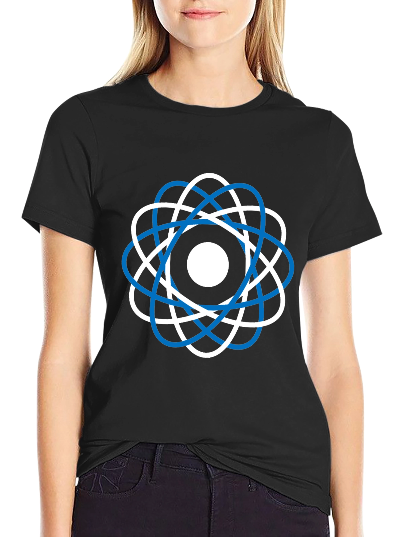 Camiseta Negra Diseño Atómico Moderno