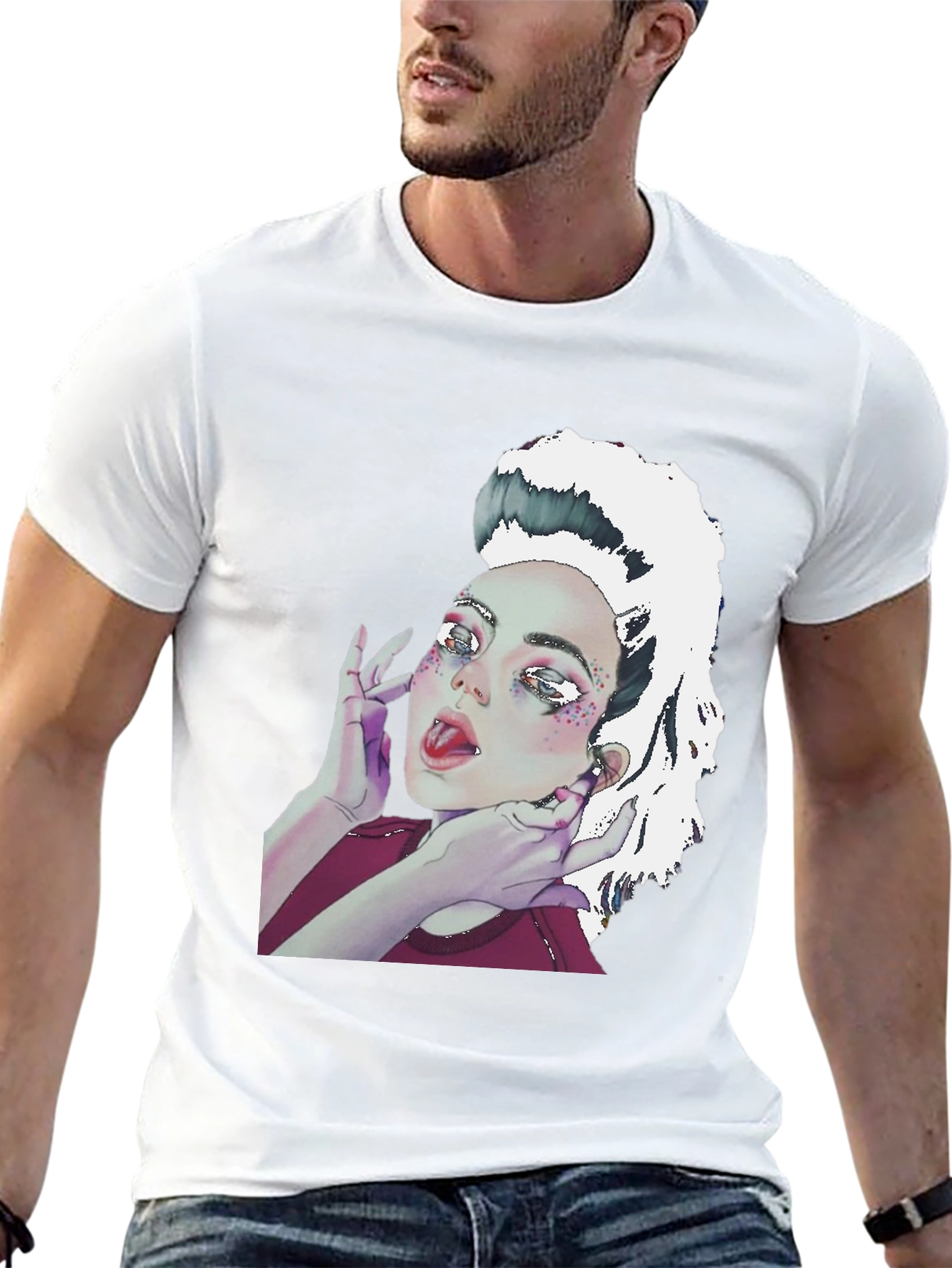 Camiseta Negra con Diseño Artístico de Mujer
