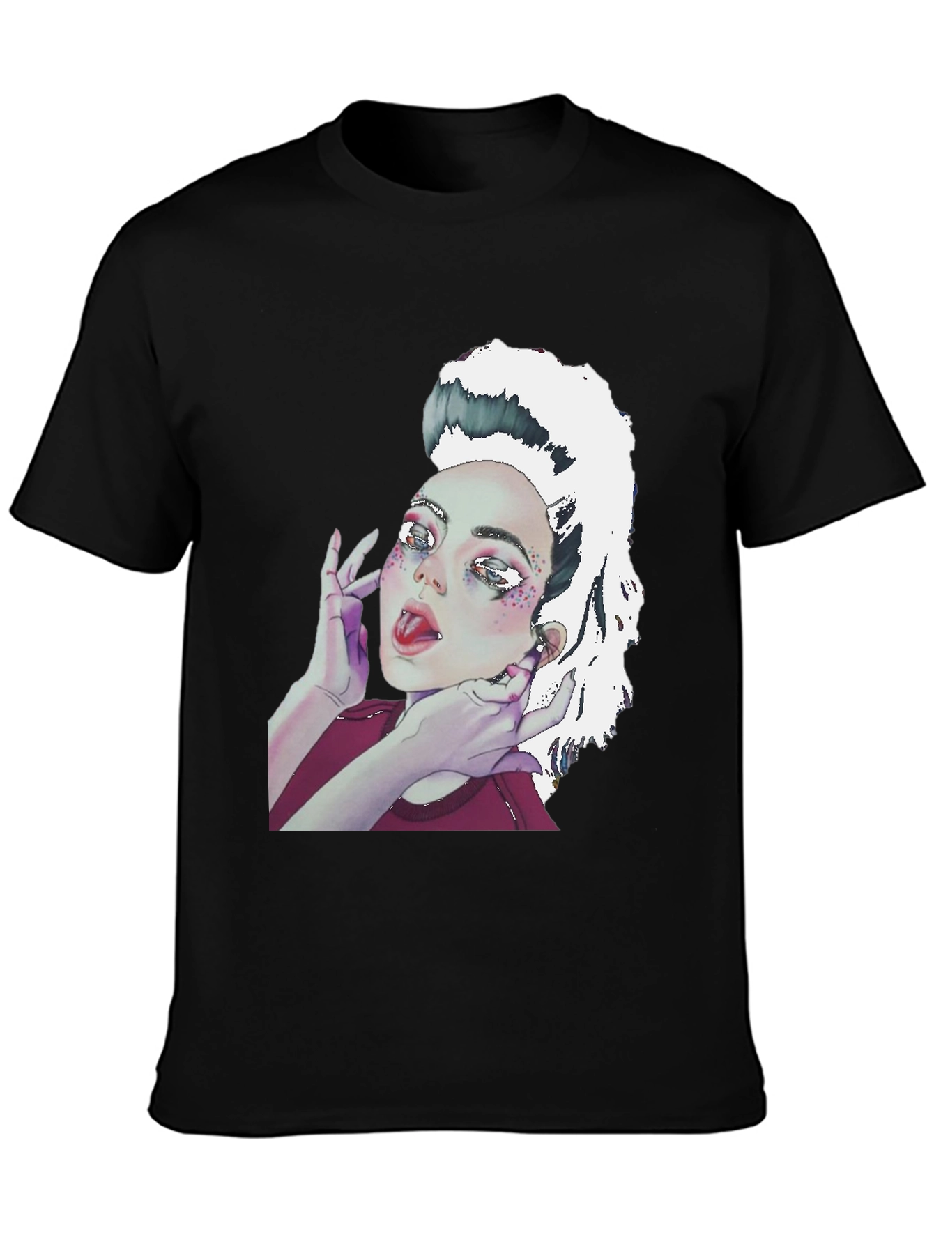 Camiseta Negra con Diseño Artístico de Mujer