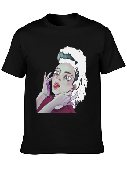 Camiseta Negra con Diseño Artístico de Mujer