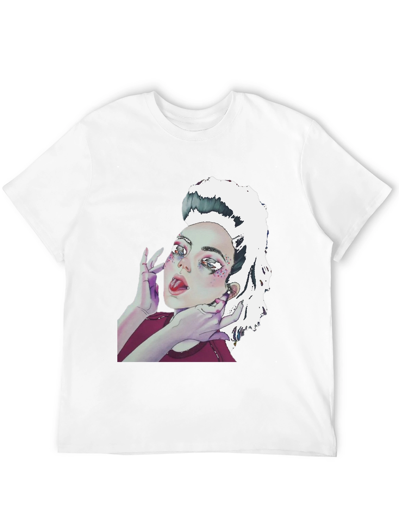 Camiseta Negra con Diseño Artístico de Mujer