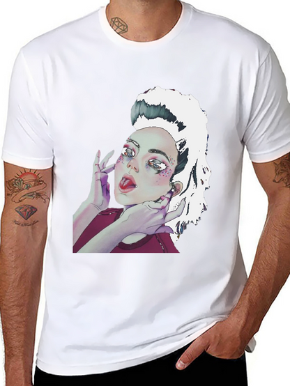 Camiseta Negra con Diseño Artístico de Mujer