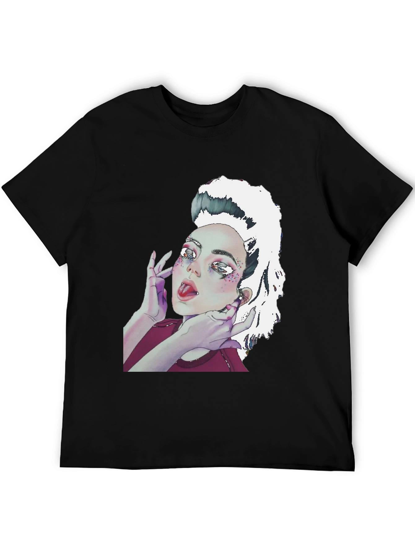 Camiseta Negra con Diseño Artístico de Mujer