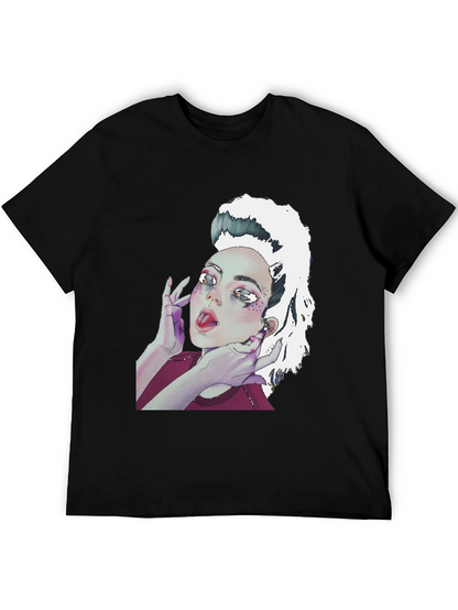 Camiseta Negra con Diseño Artístico de Mujer