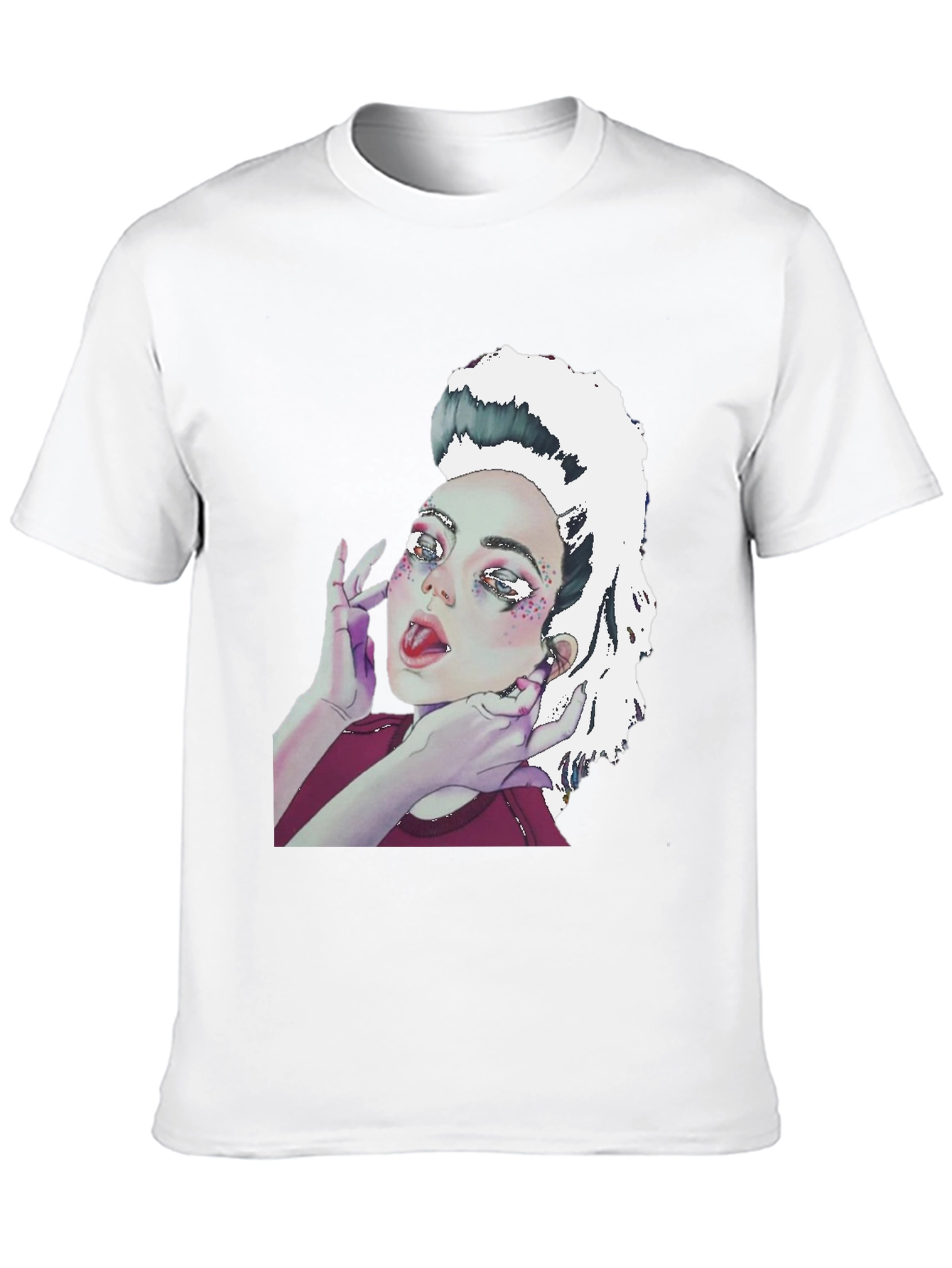 Camiseta Negra con Diseño Artístico de Mujer