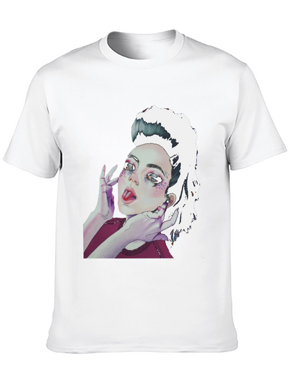 Camiseta Negra con Diseño Artístico de Mujer
