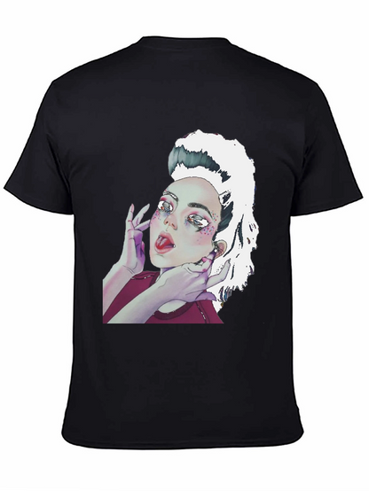 Camiseta Negra con Diseño Artístico de Mujer