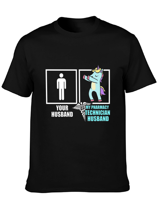 Camiseta Hombre: Tu Marido Técnico de Farmacia Unicornio