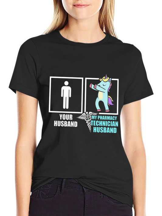 Camiseta Hombre: Tu Marido Técnico de Farmacia Unicornio