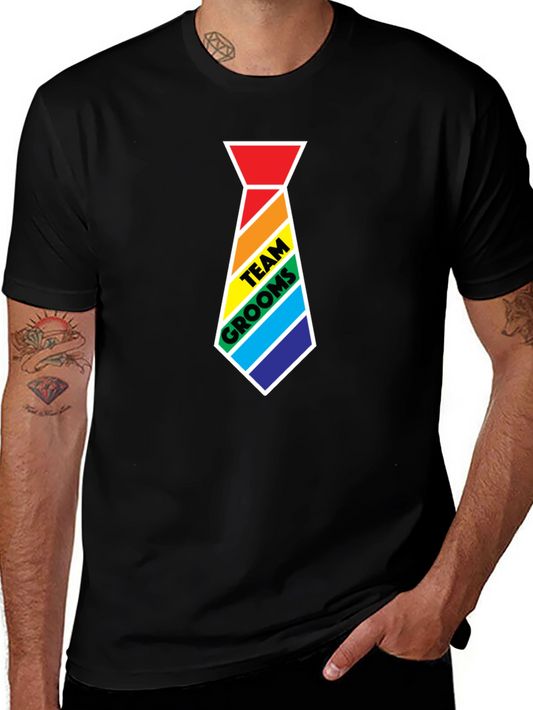 Camiseta Negra Team Grooms con Corbatín Arcoíris