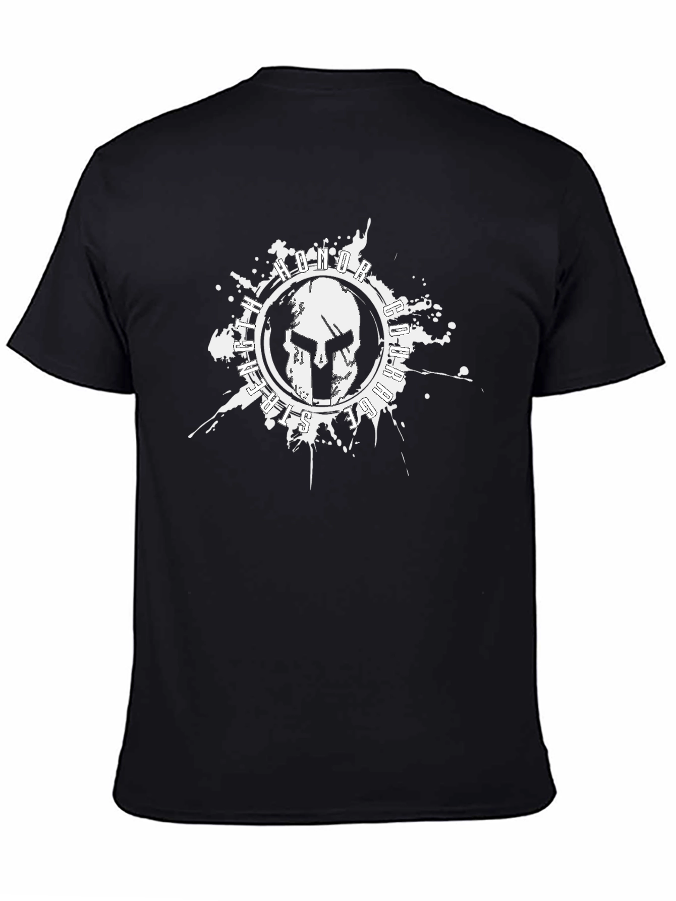 Camiseta Negra con Diseño de Casco Espartano