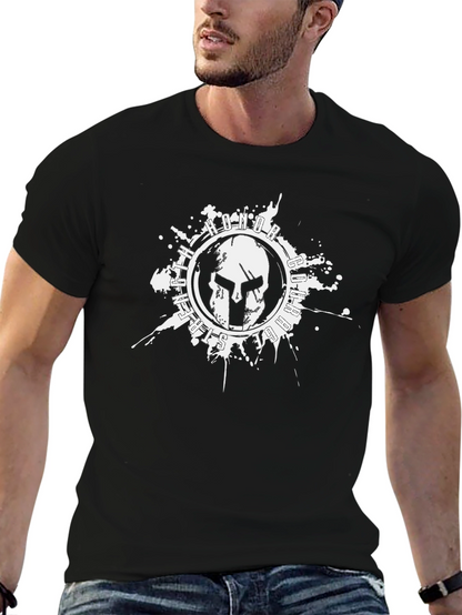 Camiseta Negra con Diseño de Casco Espartano