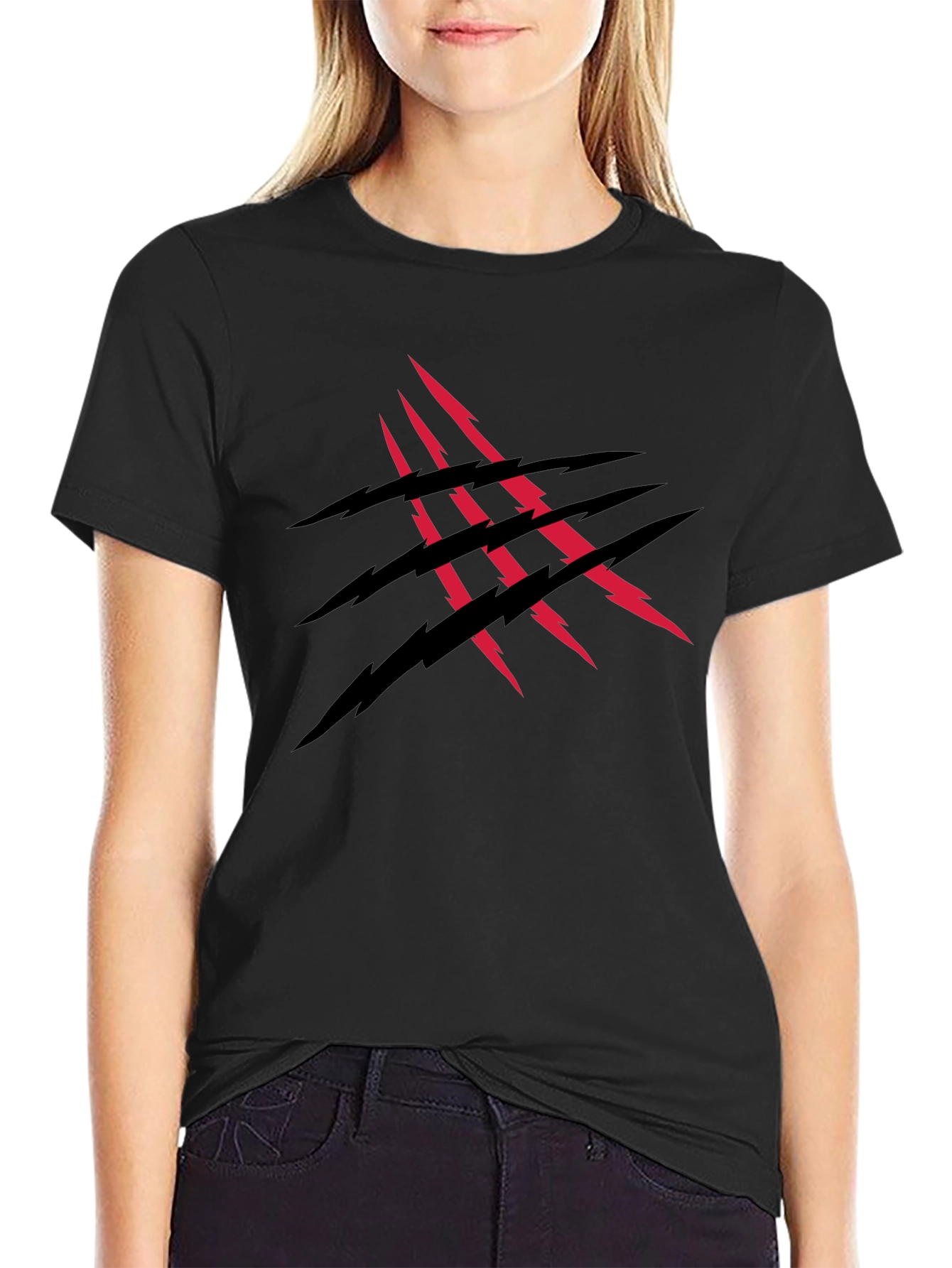 Camiseta Negra con Diseño de Garra Roja y Negra