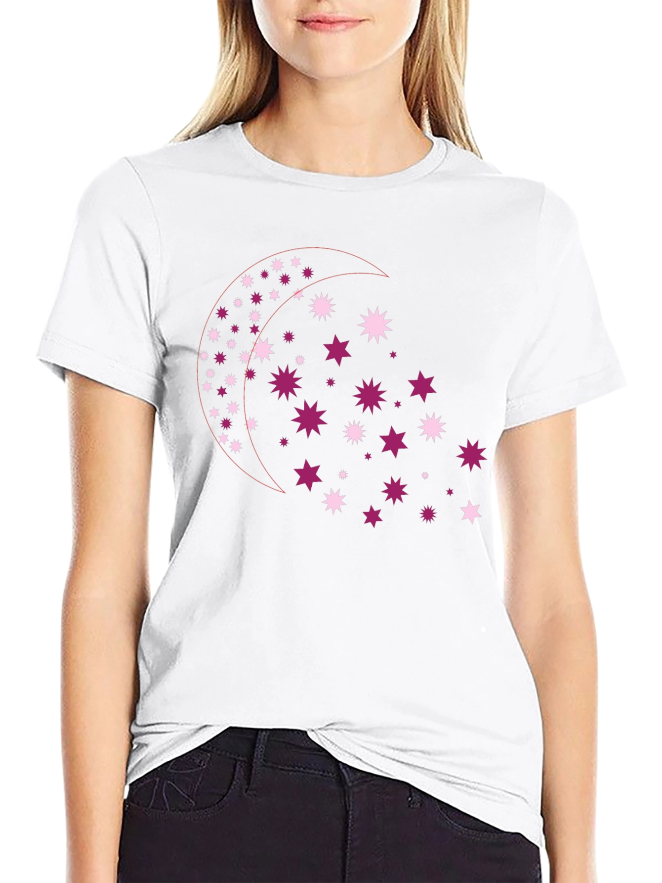 Camiseta Negra con Diseño de Luna y Estrellas