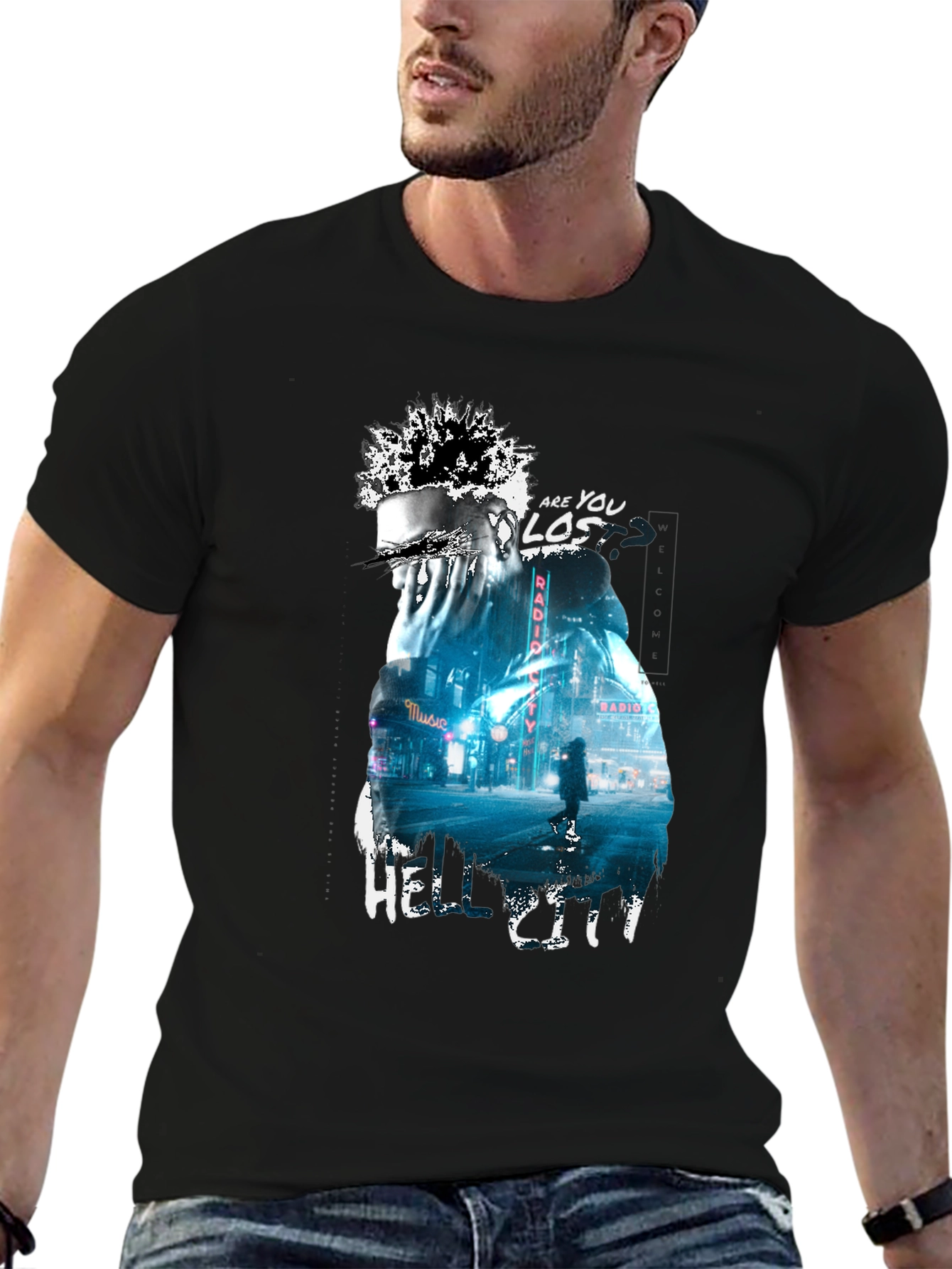 Camiseta Negra con Diseño Urbano Hell City