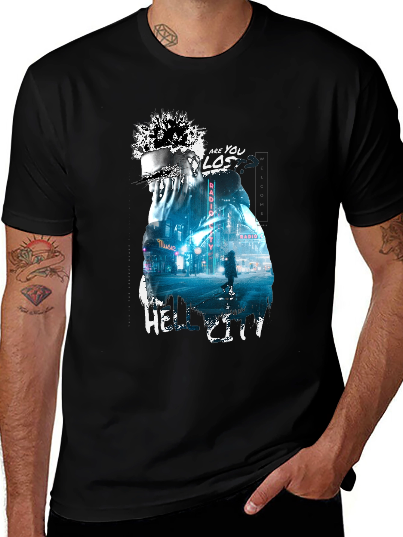 Camiseta Negra con Diseño Urbano Hell City