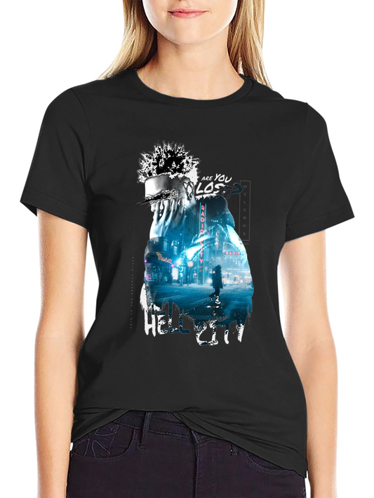 Camiseta Negra con Diseño Urbano Hell City