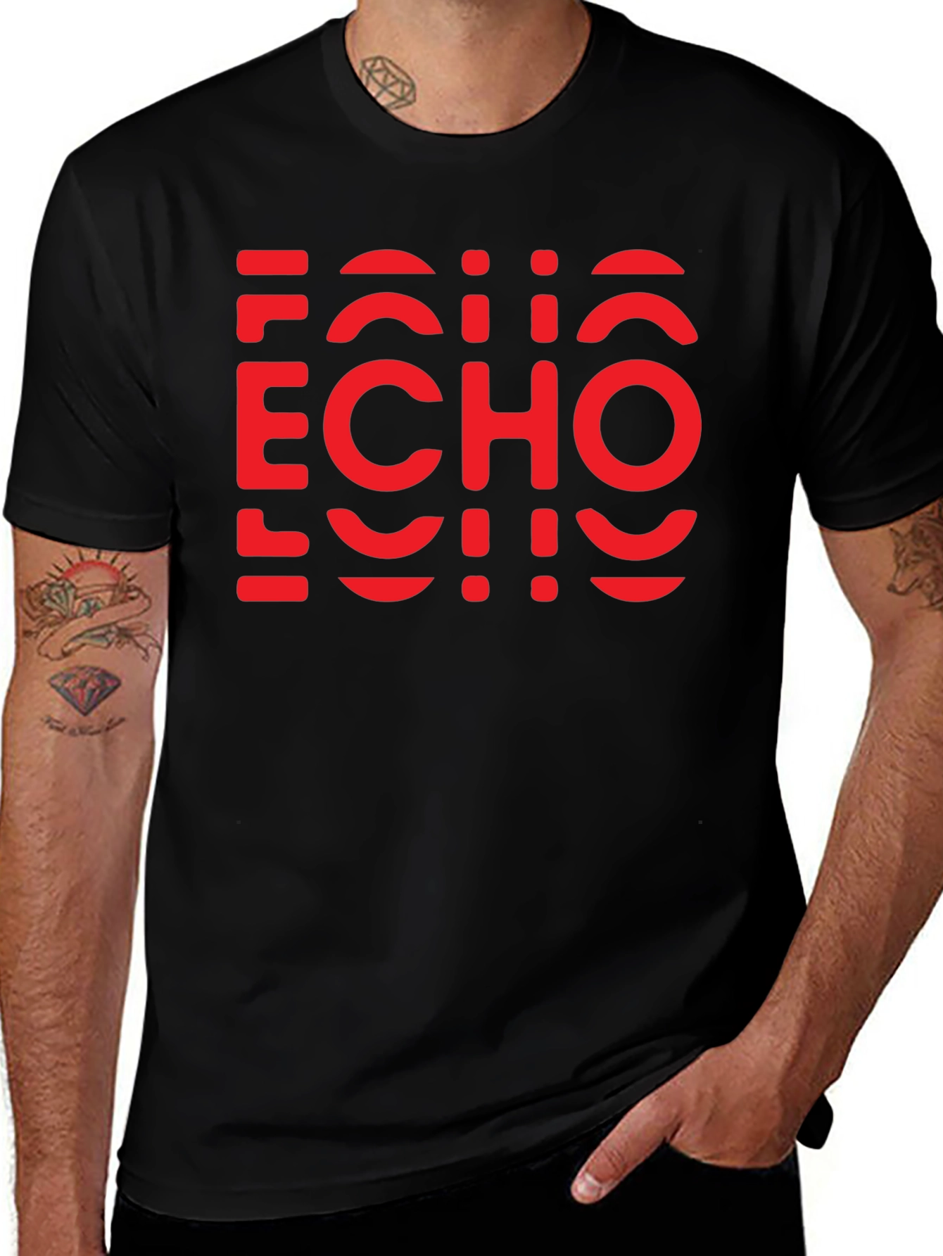 Camiseta Negra con Diseño Echo Rojo Gráfico