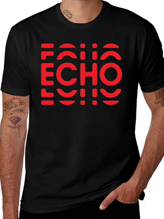 Camiseta Negra con Diseño Echo Rojo Gráfico