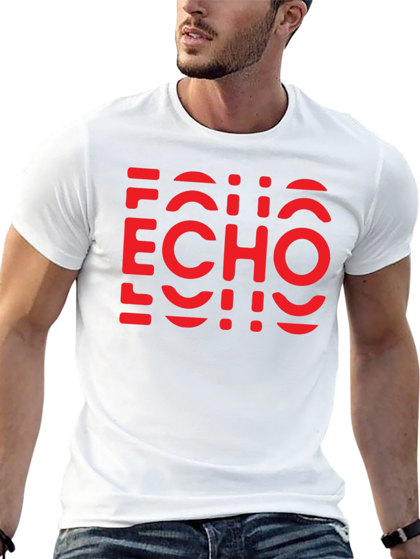 Camiseta Negra con Diseño Echo Rojo Gráfico