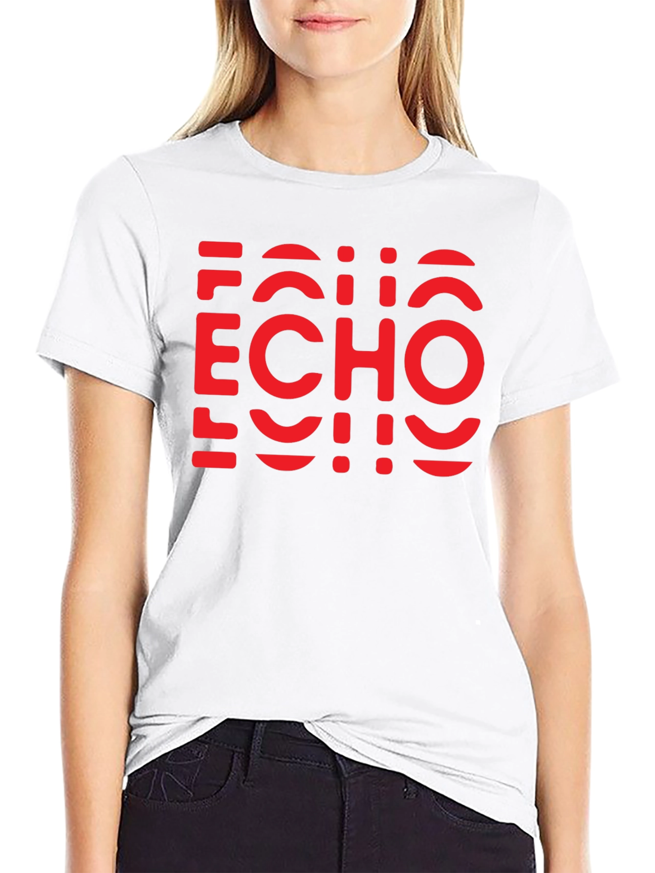 Camiseta Negra con Diseño Echo Rojo Gráfico
