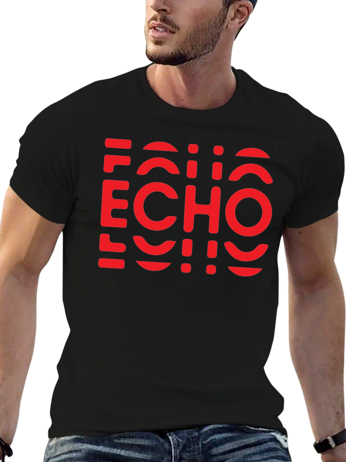 Camiseta Negra con Diseño Echo Rojo Gráfico